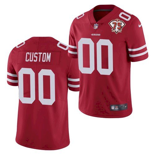 Men's San Francisco 49ers Customized 2021 Red With 75th Anniversary Patch Limited Stitched Limited Jersey (Check description if you want Women or Youth size)